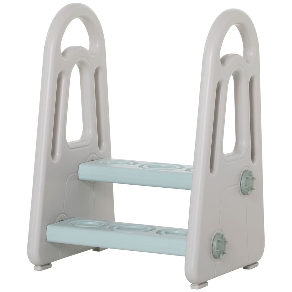 image 1 of HOMCOM Two-Step Stool for Kids Toddlers with Handle for Toilet Potty Training | Blue