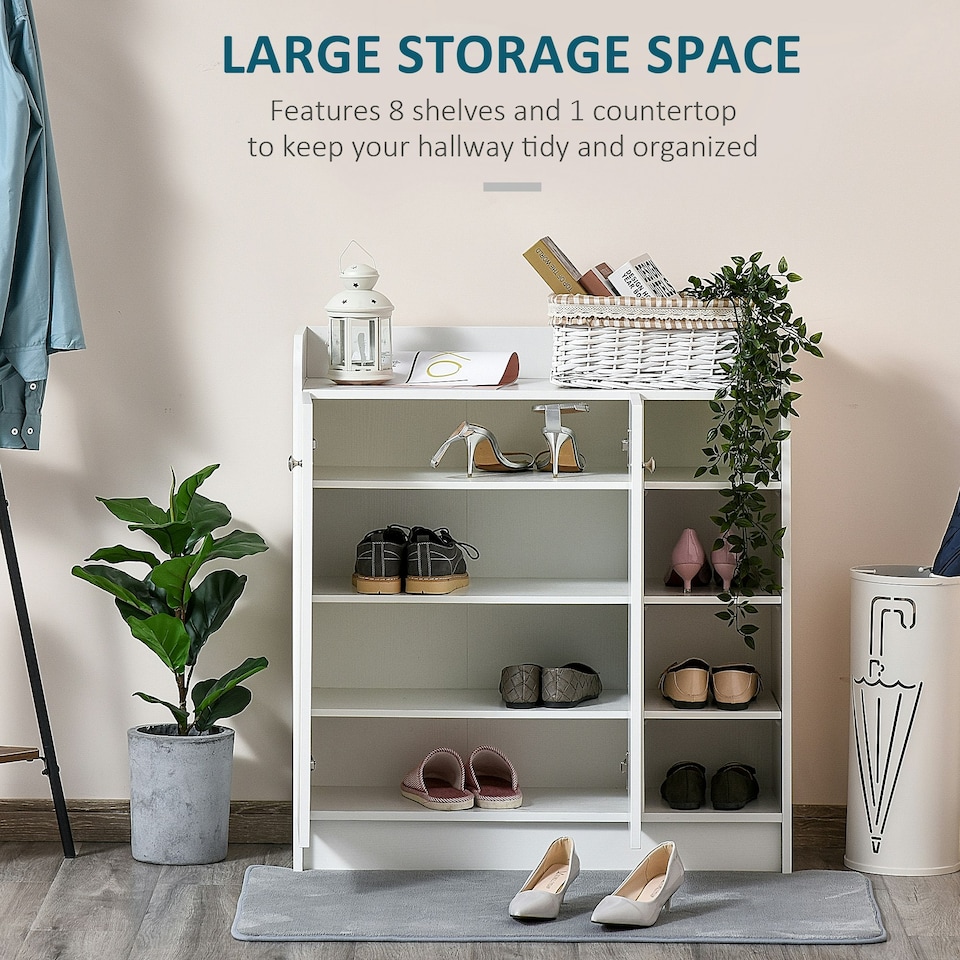 image 1 of HOMCOM Shoe Storage Cabinet Footwear Rack Stand w/Adjustable Shelves White