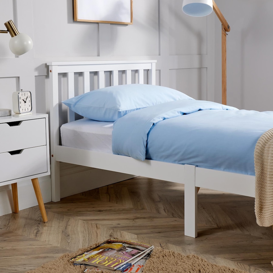 image 1 of Single Bed White Wooden 3ft Childrens Bed Headboard High End Slatted Base