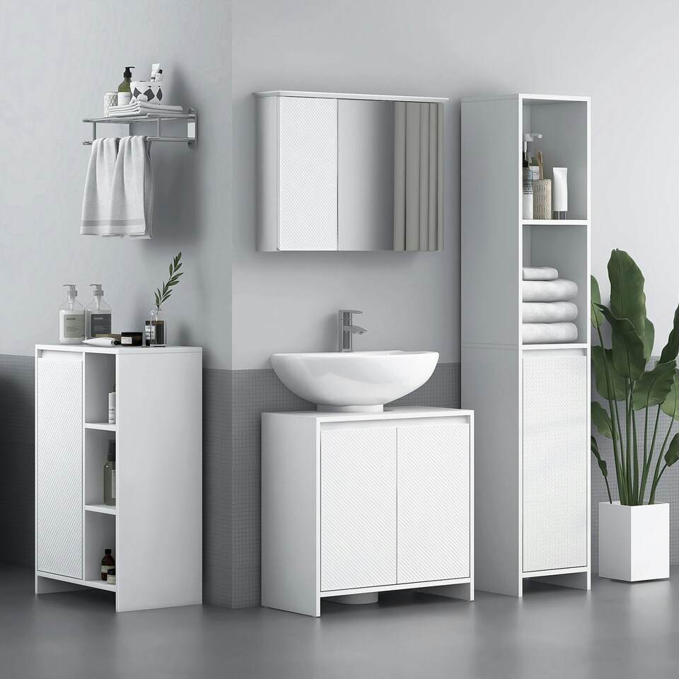 image 1 of HOMCOM Narrow Bathroom Cabinet, Slim Bathroom Cupboard, White White