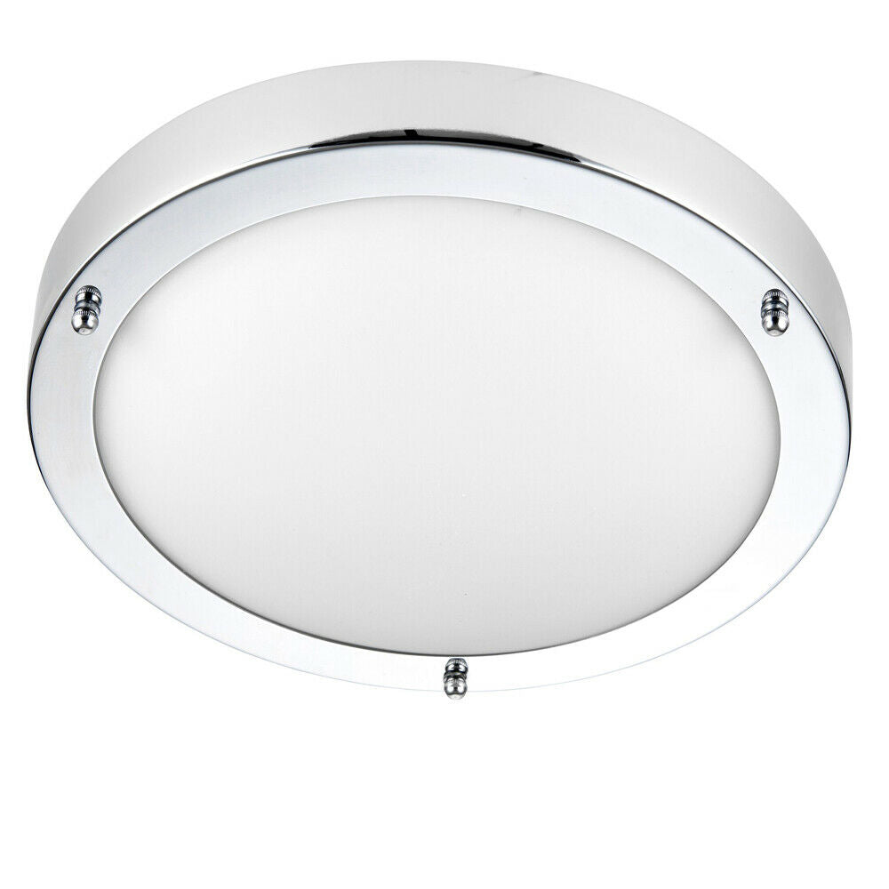 Loops IP44 Outdoor Dimmable Bulkhead Light Chrome Plate Bathroom Flush Ceiling Lamp