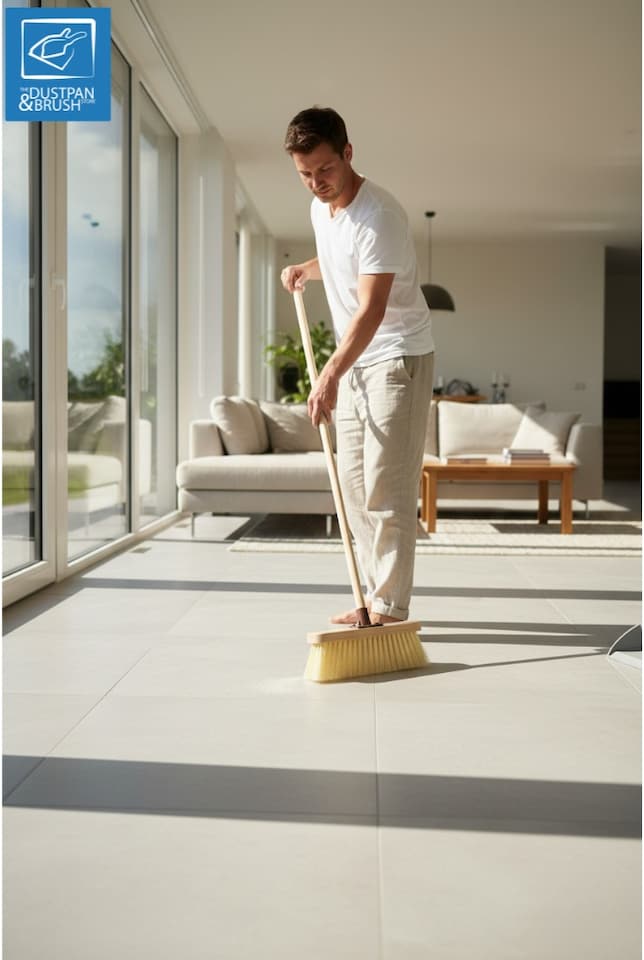 image 1 of Sweeping Brush Indoor Kitchen Broom with Soft Crimped Synthetic Bristles and Wooden Handle