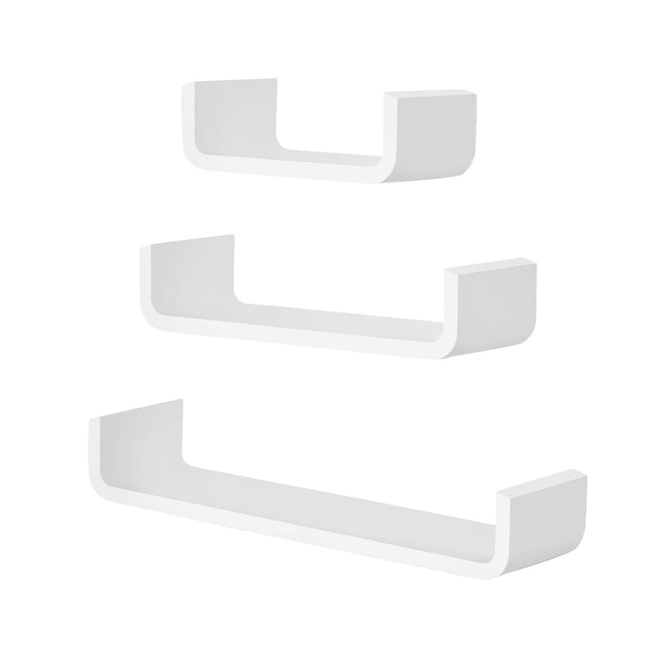 image 1 of HOMCOM U Shaped Shelf Set Floating Wall Mounted White Hanging 3pc Display