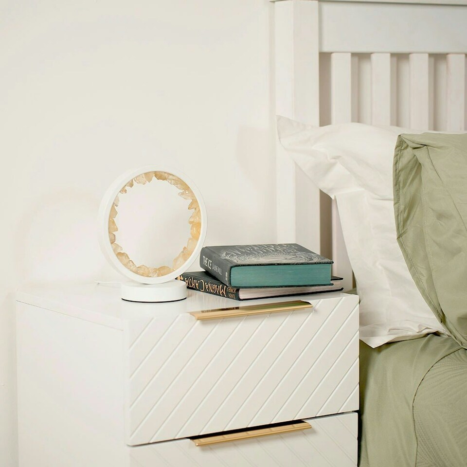 image 1 of ValueLights Crystal Gifting Matte White Table Lamp and Integrated LED 2W Warm White 3000K Bulb