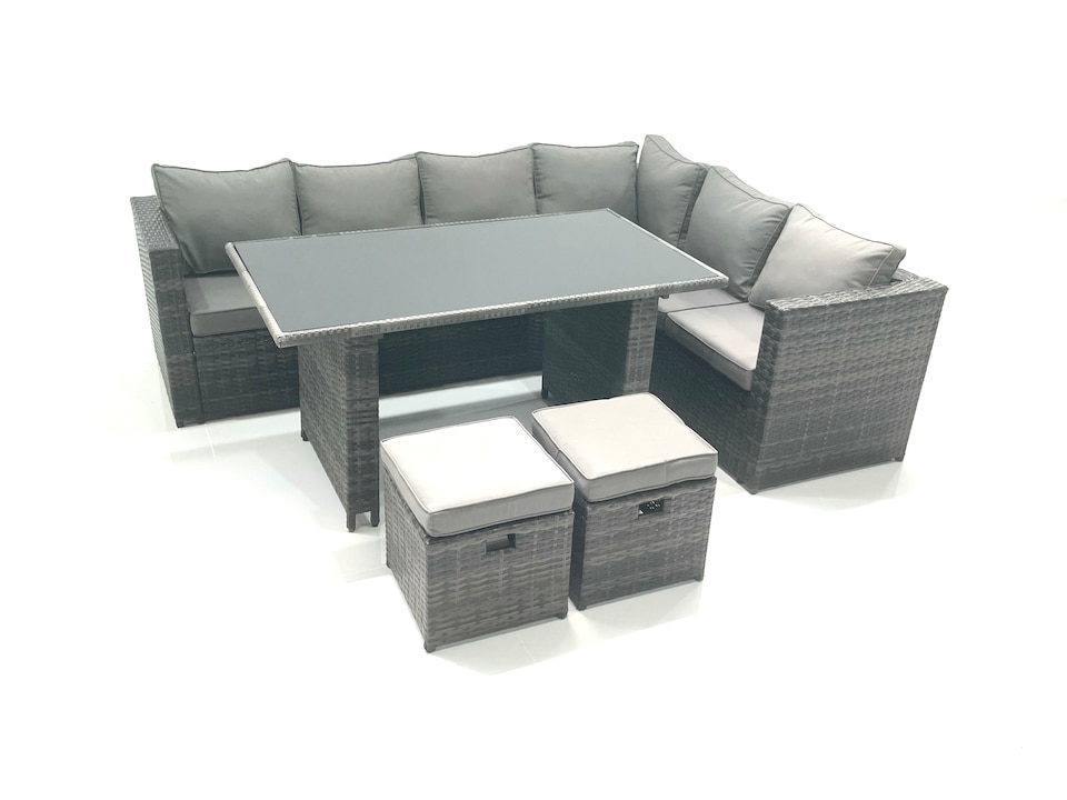 image 1 of Fimous Outdoor Lounge Rattan Corner Sofa Set 6 Seater Garden Furniture with Small FootStools