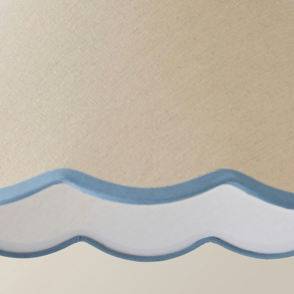 image 1 of ValueLights Florie Natural Linen Large Tapered Lamp Shade with Scallop Blue Trim