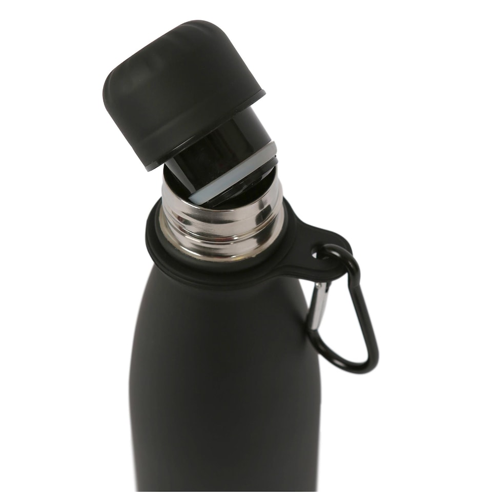 image 1 of Harbour Housewares Stainless Steel Water Bottle with Carabiner Clip - 500ml - Matt Black | Black | Matt Black | One Size
