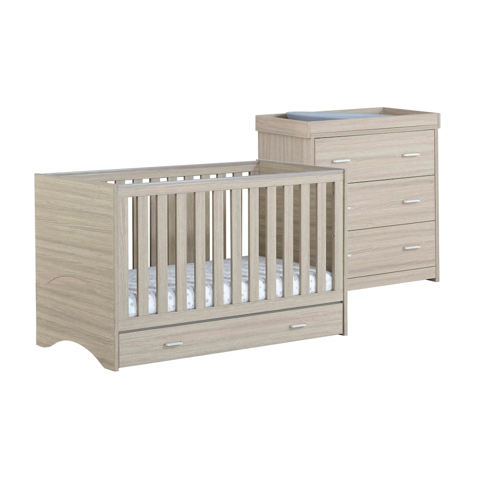 image 1 of Babymore Veni 2 Piece Room Set with Drawer - Oak