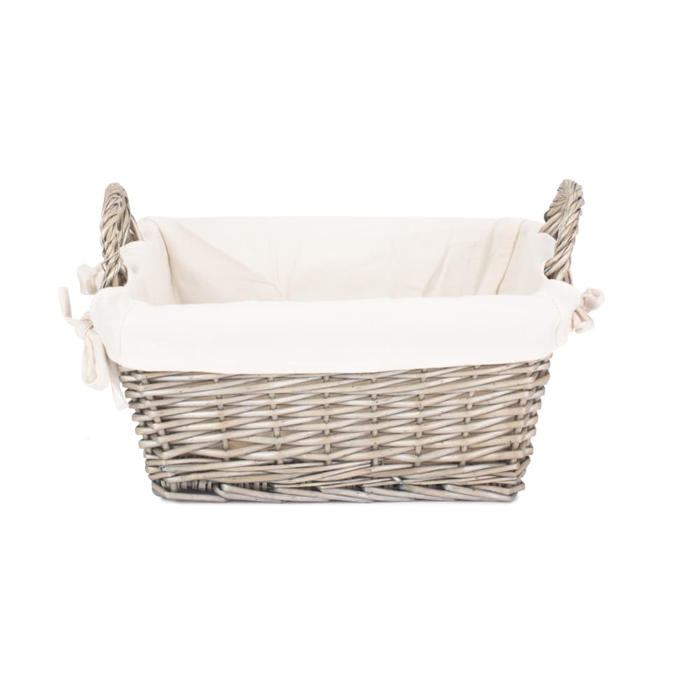 image 1 of Medium Antique Wash Handled Lined Storage Basket | White | White