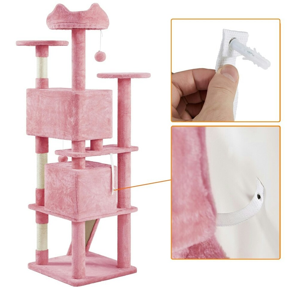 image 1 of Yaheetech 177 cm Cat Tree Tower with Condos and Scratching Posts Pink