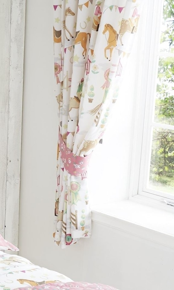 image 1 of Horse Show Pink Pencil Pleat Curtains Pink | Multi | 66x72"