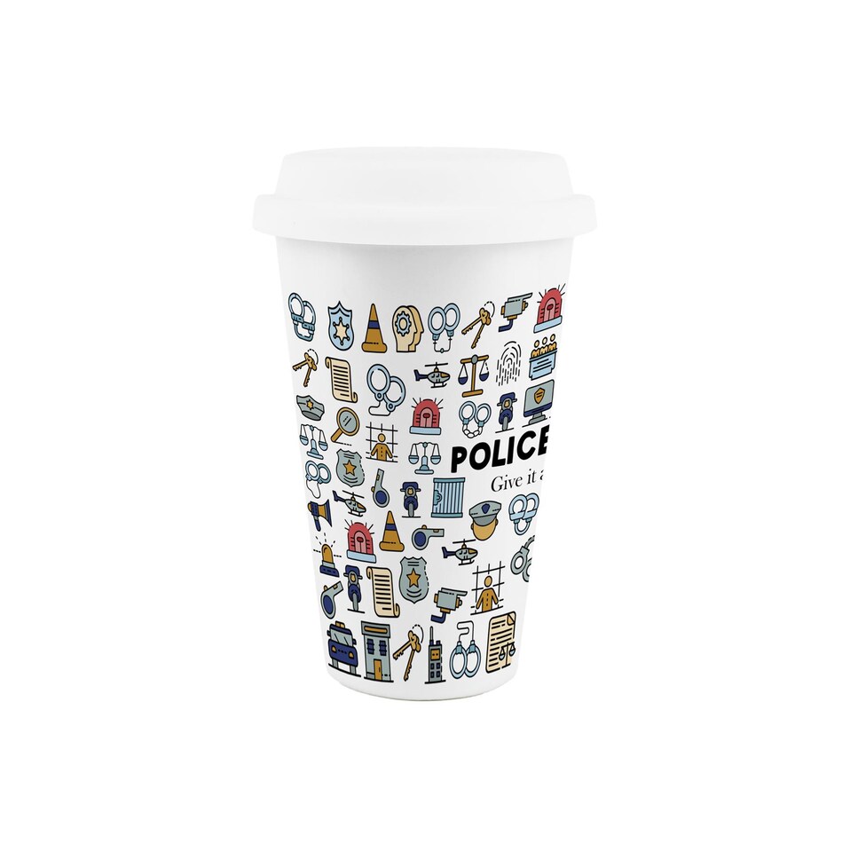 image 1 of Novelty Police Officer Ceramic Travel Mug - Reusable Drinks Cup Gift