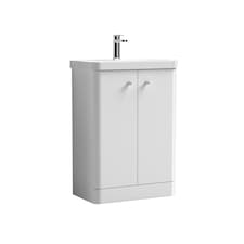 Modern Bathroom Floor Standing 2 Door Vanity Unit Basin, White, 605mm | White | Gloss White | 355 x 605 x 864mm