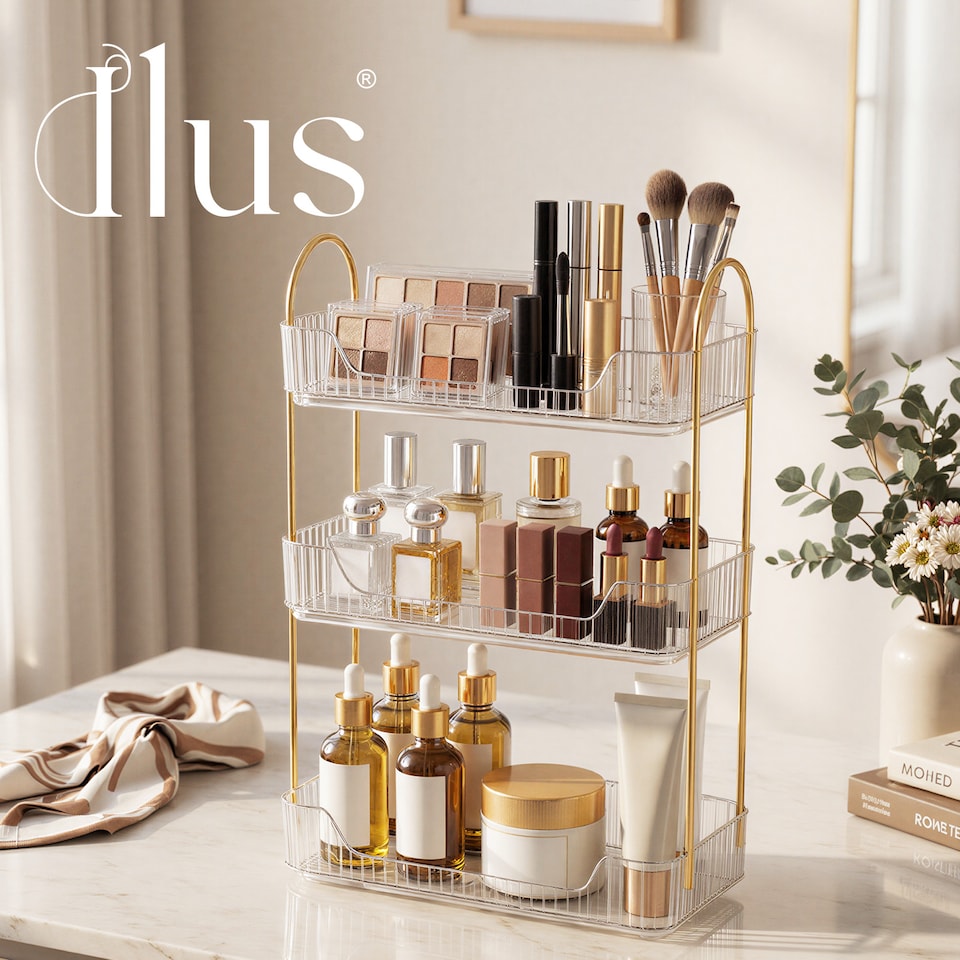 image 1 of ilus Makeup Organiser Modern Minimalist 3-Tier Cosmetic Storage Rack Beauty | White | White