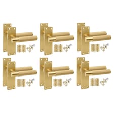 Golden Grace 6 Pairs Victorian T-Bar Linear Design Internal Door Handle on Backplate Satin Brass with 2.5" Latch & Hinges - 120mm x 40mm