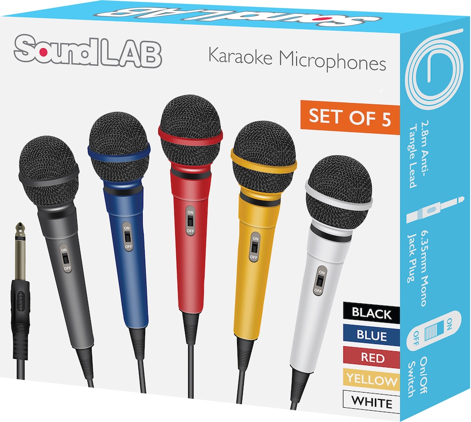 image 1 of Soundlab Dynamic Karaoke Microphone With Fixed 3m 6.35mm Jack Lead Pack of 5