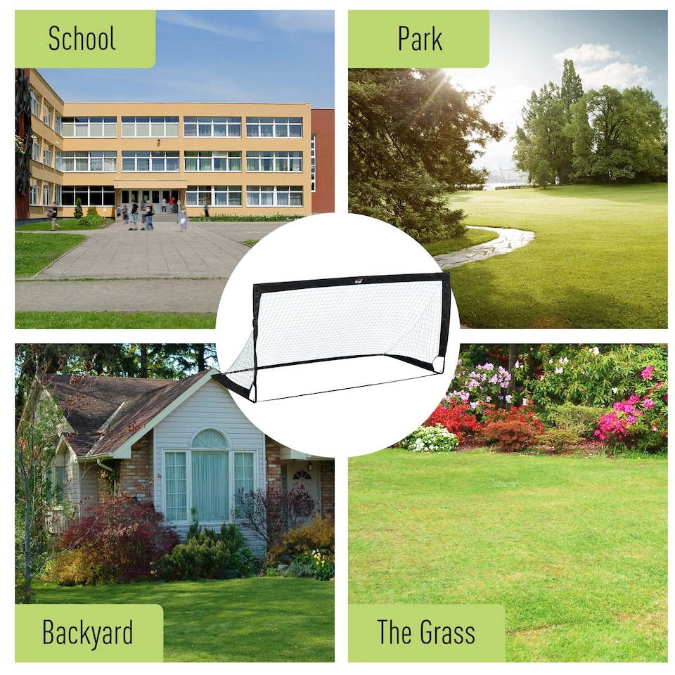 image 1 of HOMCOM Set of 2 Football Goal Net 6 x 3 ft Foldable Outdoor Sport Training Teens Adults Football with Carrying Bag Black