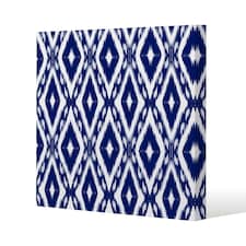 Tribal Art Ikat Ogee in traditional classic blue (Canvas Print) 101 x 101 x 4cm