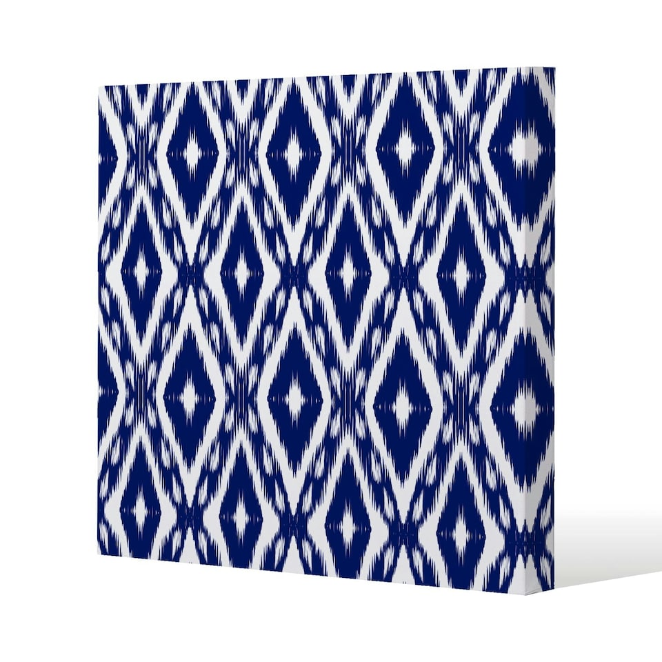image 1 of Tribal Art Ikat Ogee in traditional classic blue (Canvas Print) 101 x 101 x 4cm