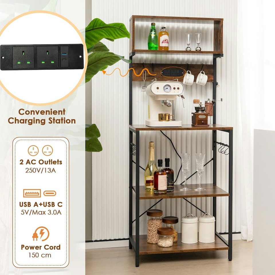 image 1 of COSTWAY Kitchen Bakers Rack Microwave Stand w/Power Outlet