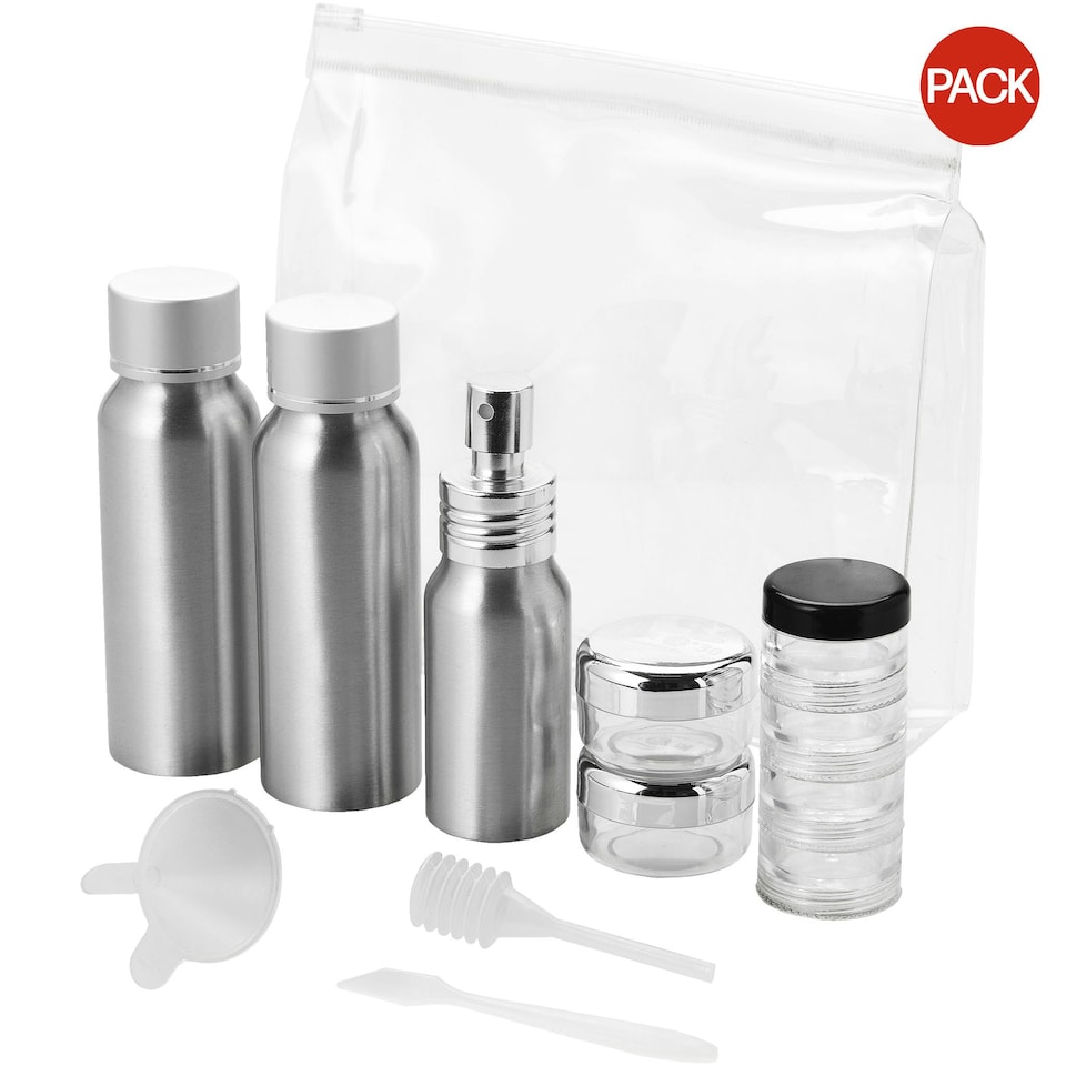 Bullet Frankfurt Airline Approved Alu Travel Bottle Set (Pack of 2) - Transparent/Silver - 16.5 x 4.1 x 15cm Grey