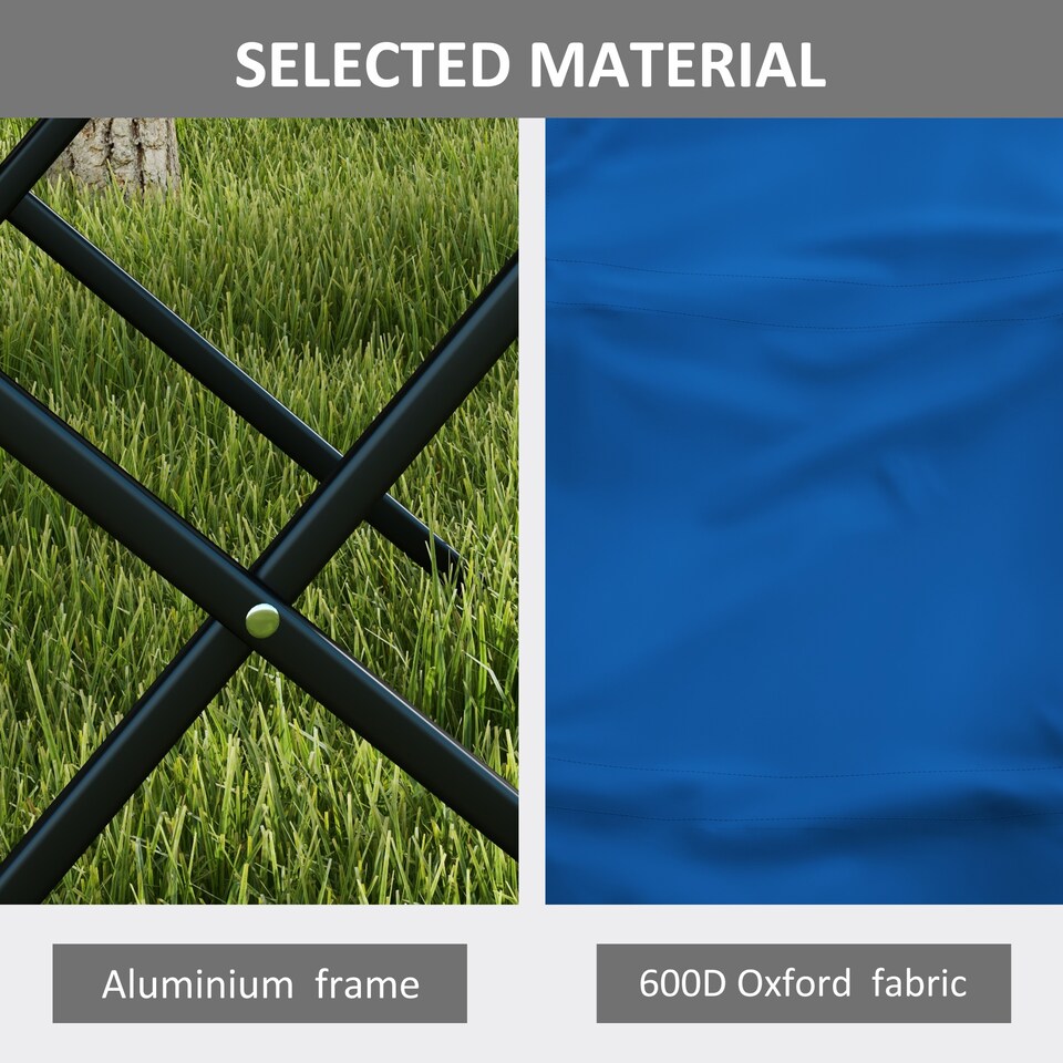 image 1 of Outsunny Camping Bed for Adults, Single Folding Camp Bed with Headrest, Portable Camping Cot with Oxford Seat and Side Pocket for Outdoor, Travel, Fishing, Dark Blue