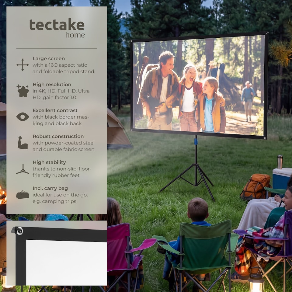 image 1 of Cinema Projector Screen with Foldable Tripod, 16:9, 4K, HD | White | white | M | 1