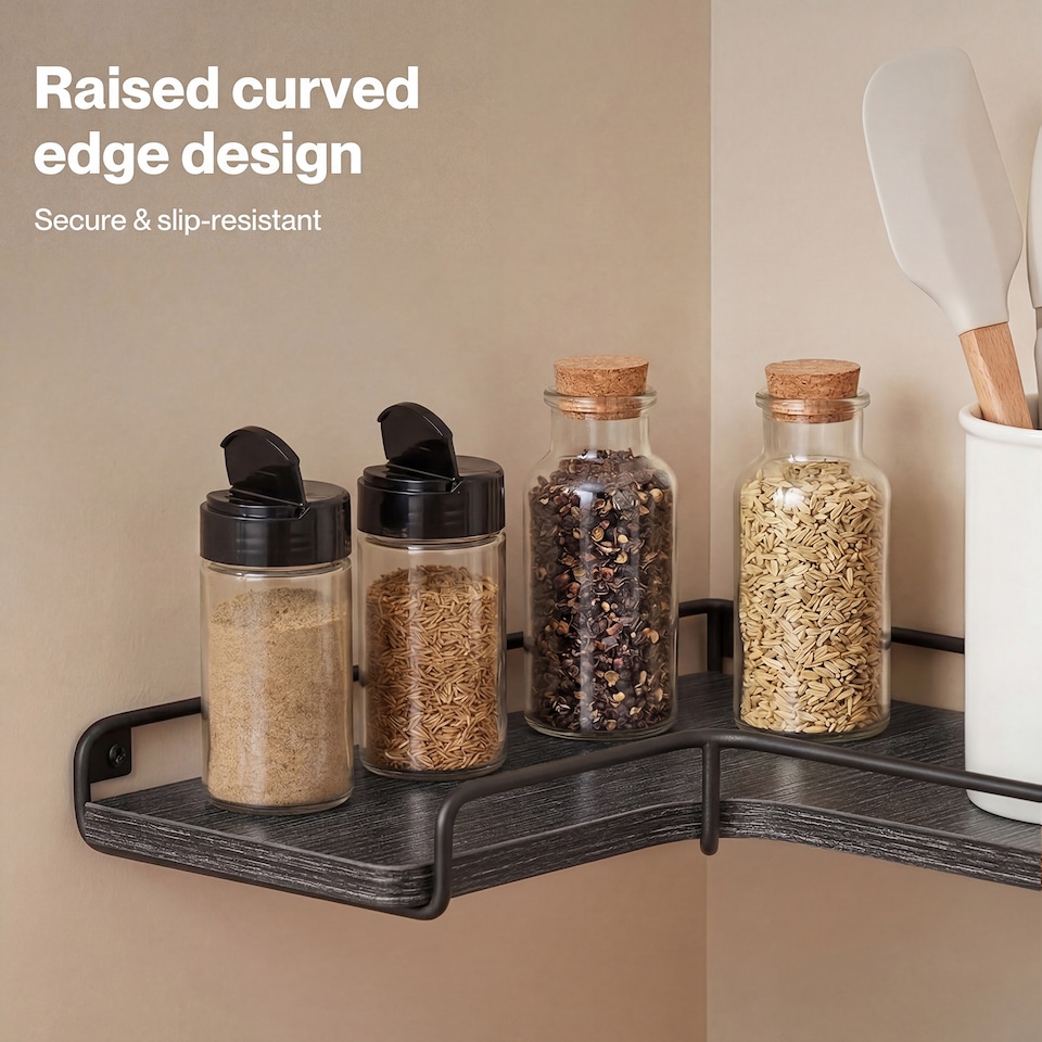 image 1 of Levede Floating Shelves Set of 2 L-Shaped Corner Shelves Wall Mounted Black