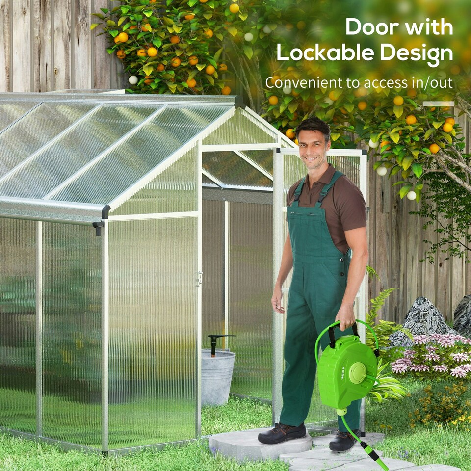 image 1 of Outsunny 10x6ft Aluminium Greenhouse with/ Door Window Galvanised Base