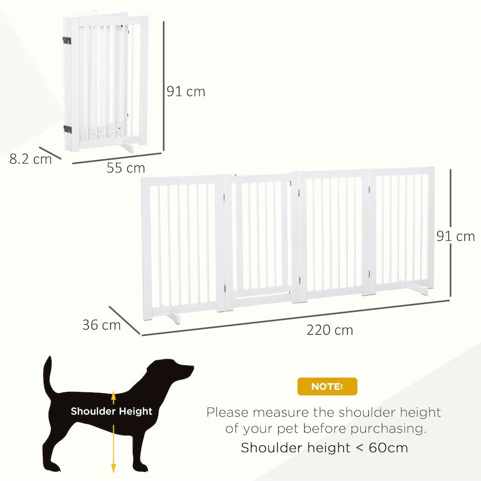 image 1 of PawHut Wooden Freestanding Pet Gate 4 Panels Foldable Dog Safety Fence White