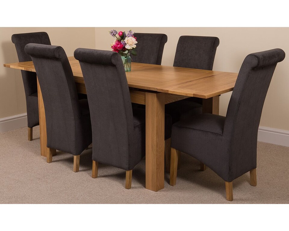 image 1 of Richmond 140-220cm Oak Extending Dining Table & 6 Montana Fabric Chairs | Black | Black