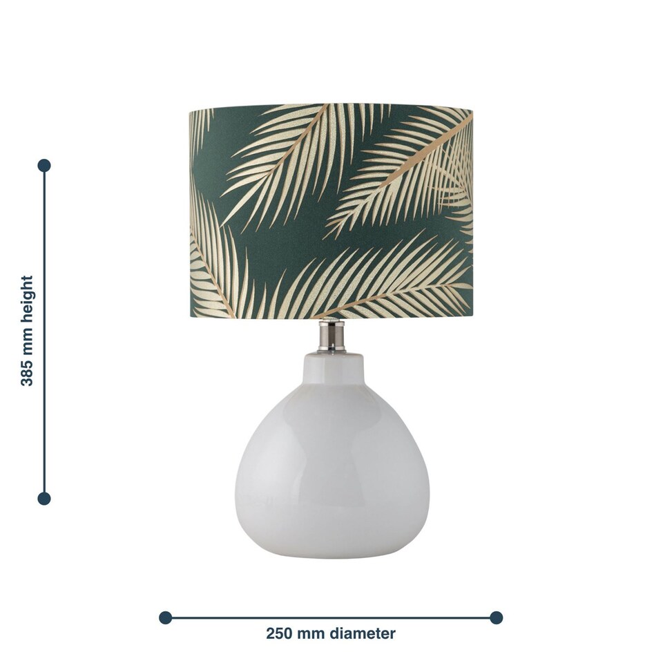 image 1 of Set of 2 Tuscan - White Ceramic Lamps with Tropical Green Shade | White | Green | Medium | 2