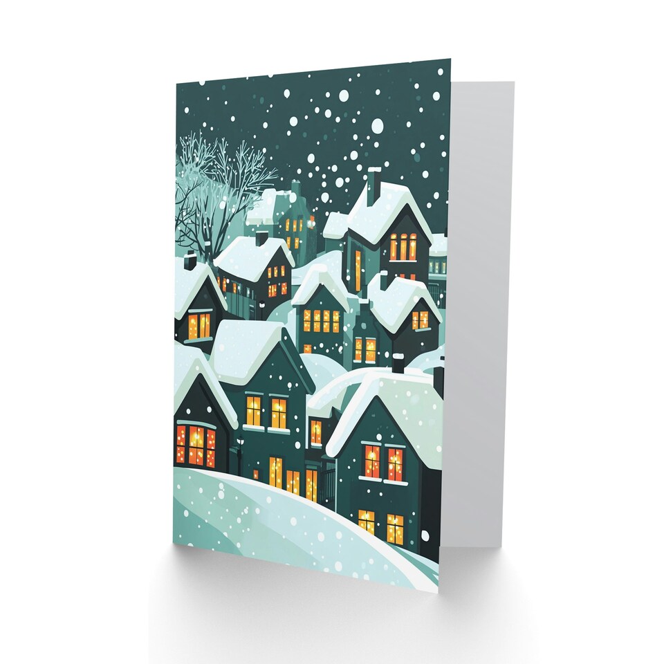 image 1 of Winter Snow Houses Glowing Windows Blank For Him Or Her Art Xmas Festive Christmas Card
