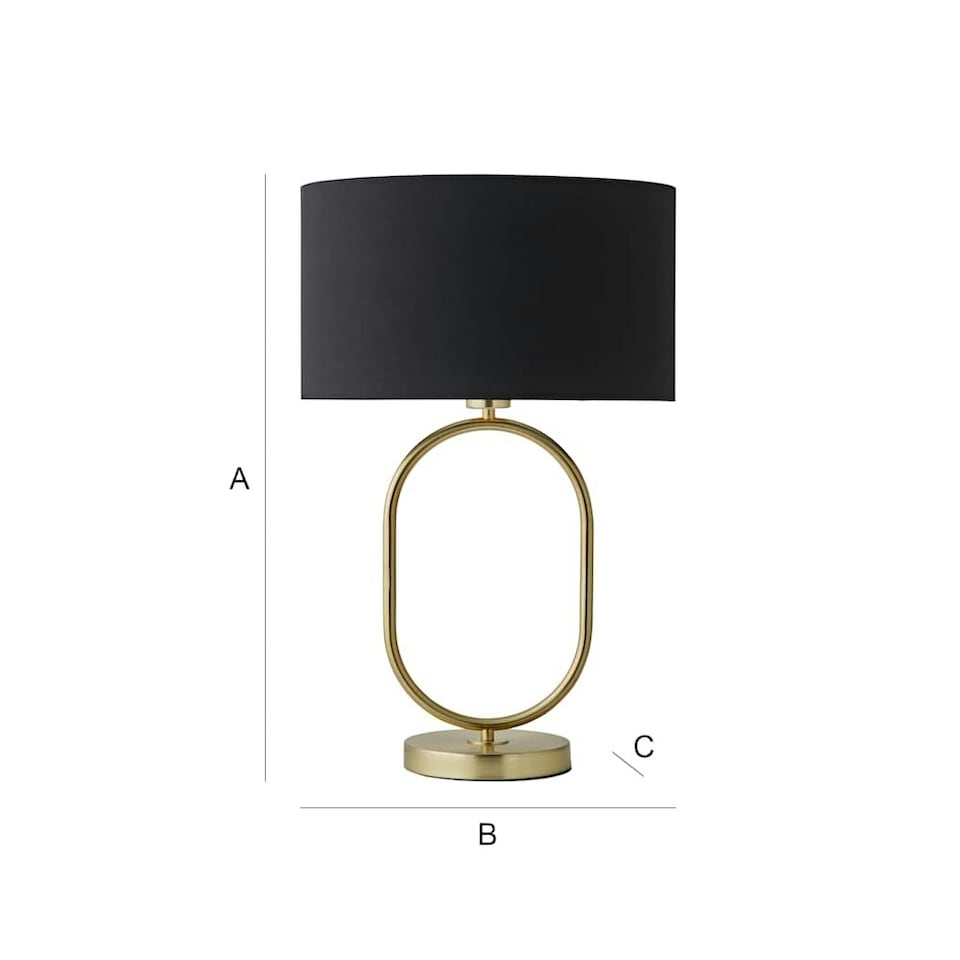 image 1 of ValueLights Antonia Black Fabric Drum Lamp Shade Brushed Gold Oval Table Lamp with LED Bulb Gold