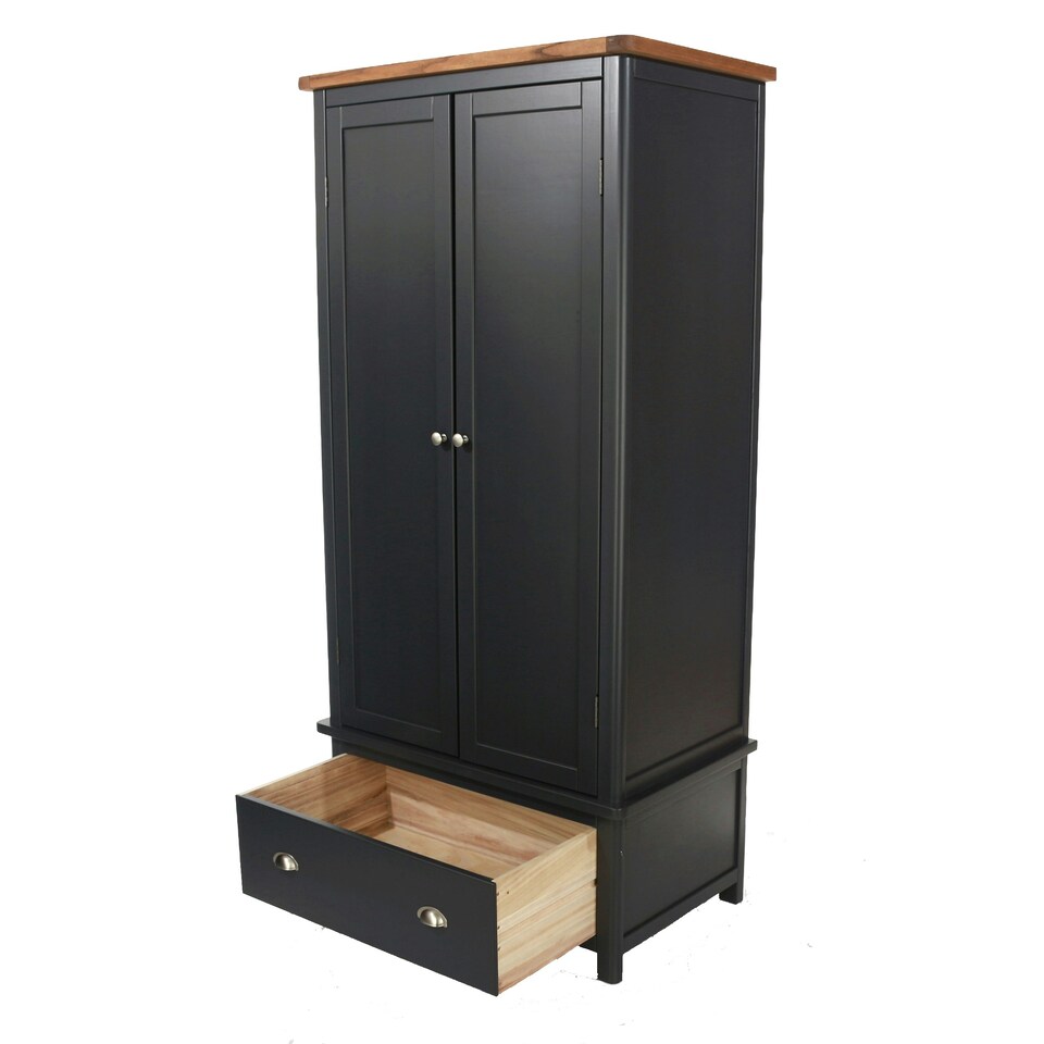 image 1 of Dunkeld Two Door Wardrobe with Midnight Blue and Antique Oak Effect Finish - Drawer and Hanging Storage | Blue | Blue | One Size | 1