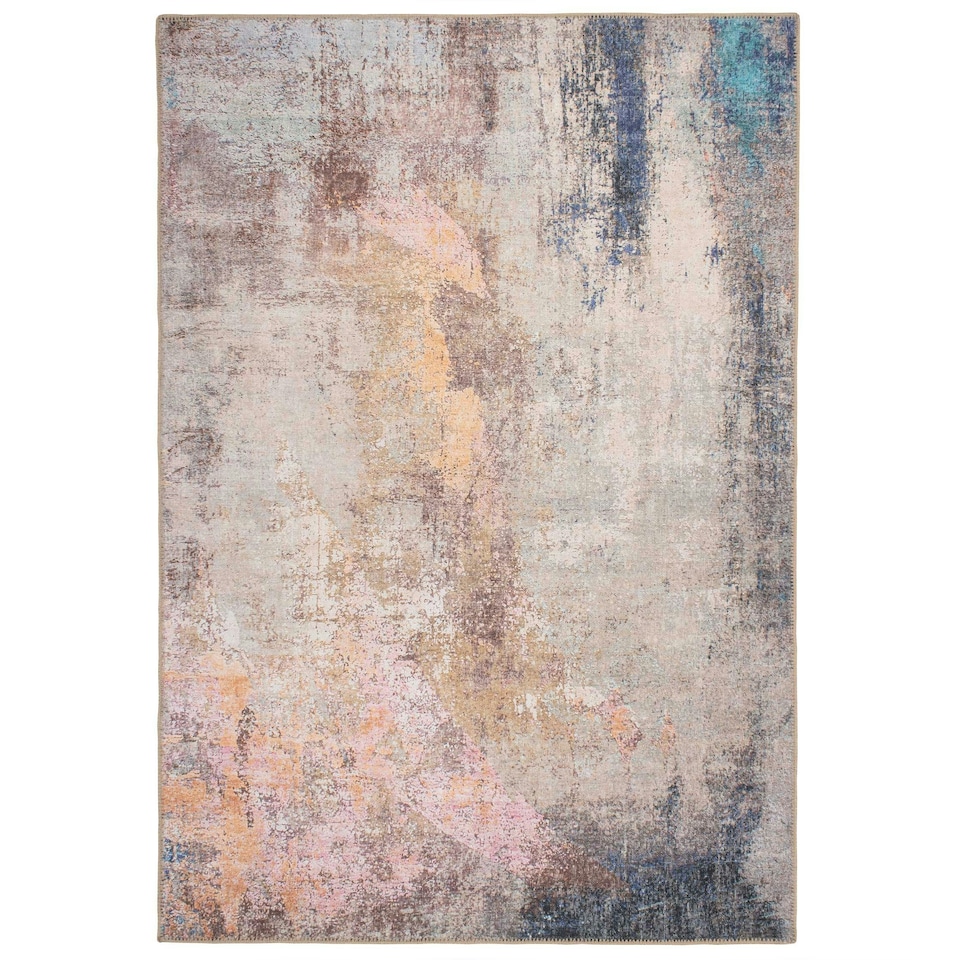 image 1 of KUKOON Pastel Multicolour Distressed Abstract Non Slip Washable Low Pile Rug 200cm x 290cm | Multi