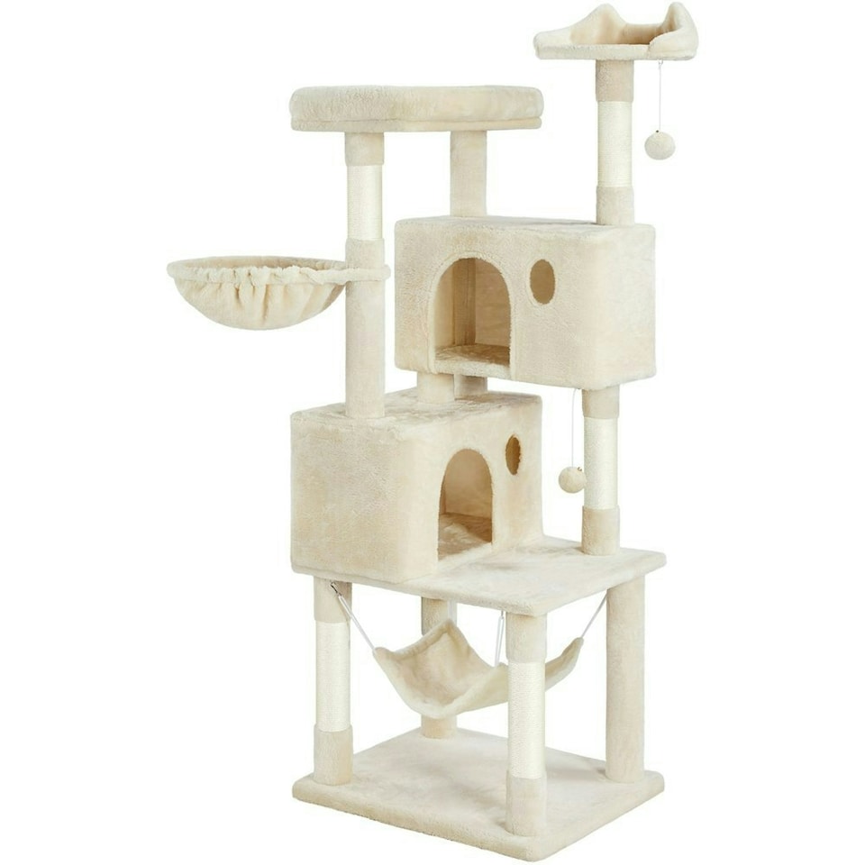 image 1 of Yaheetech 163 cm Large Cat Tower with Condos Platform Perch Beige