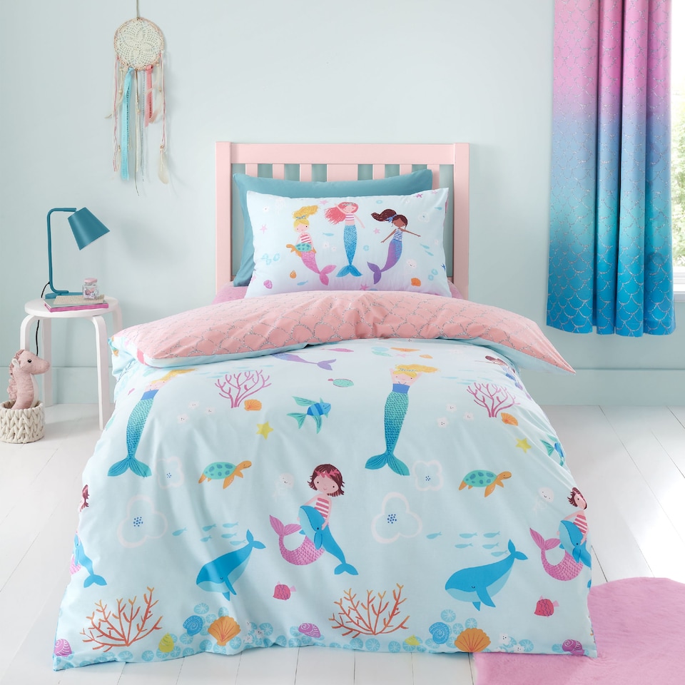 image 1 of Mermaid Reversible Duvet Cover Set | Blue