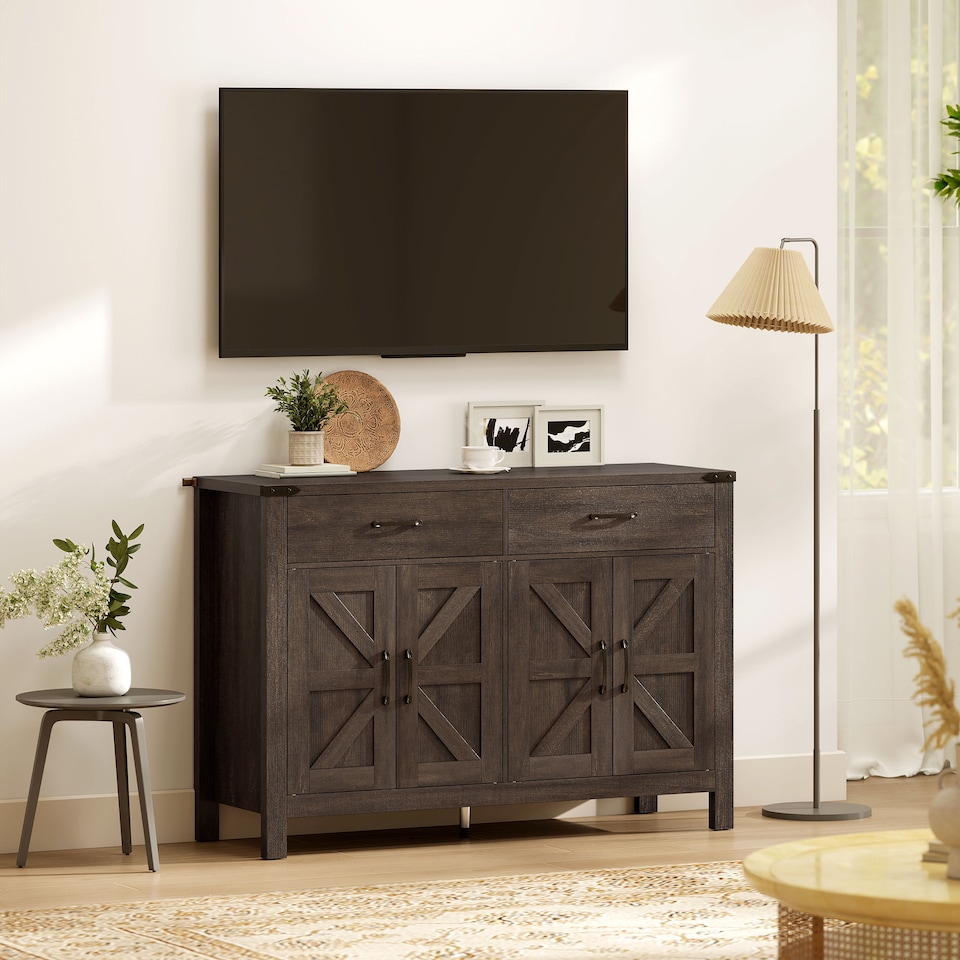 image 1 of HOMCOM Kitchen Cupboard with 4 Doors, 2 Drawers and 2 Shelves, Dark Brown