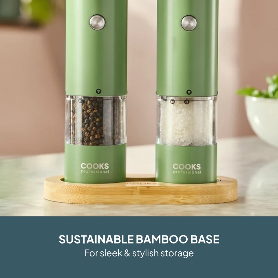image 1 of Cooks Professional Rechargeable Salt and Pepper Mill Set with Bamboo Base