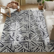HOMCOM Non-Slip Washable Rug, Chenille Floor Carpet for Living Room, Black Black | Cream, Dark Grey | 230 x 160 cm