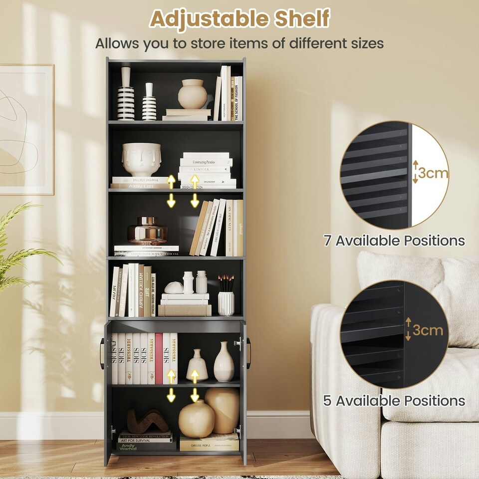 image 1 of COSTWAY 178 CM Bookcase 6-tier Modern Style Storage Grey Grey