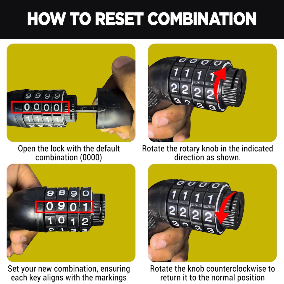 image 1 of Bike Heavy-Duty Chain Lock with 4-Digit Resettable Combination - 8mm x 1.8m
