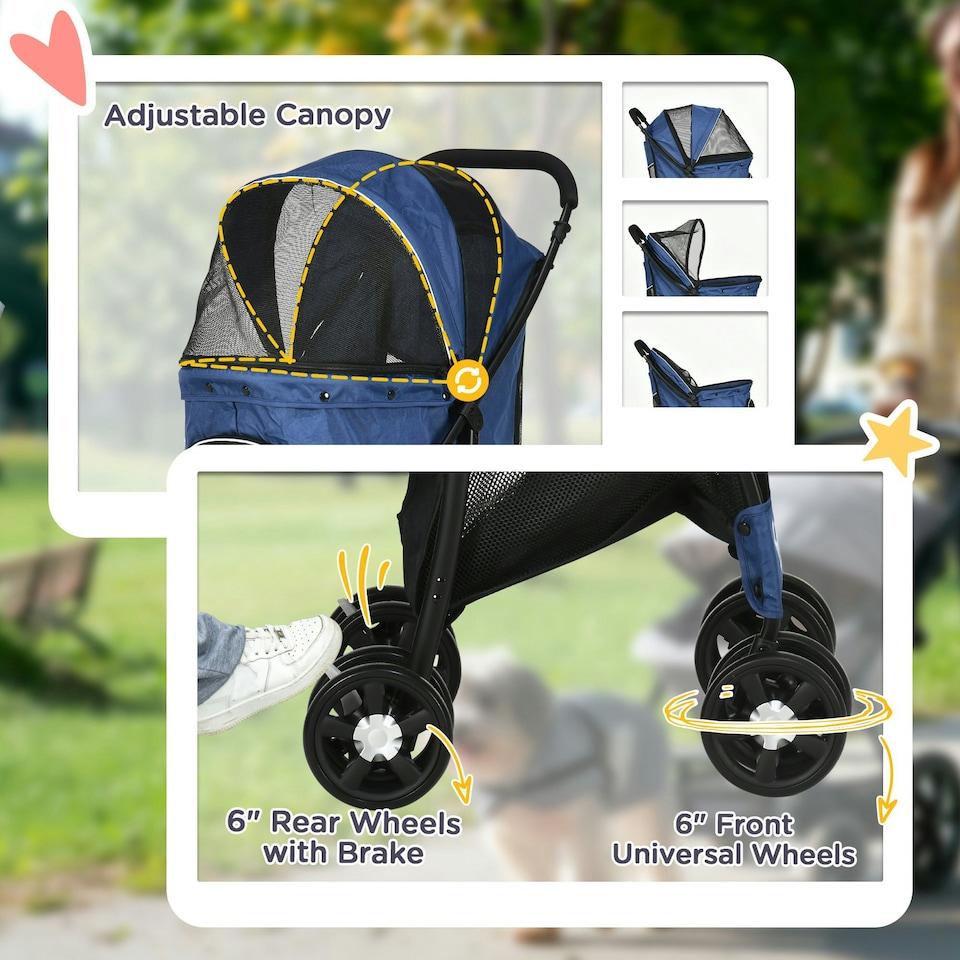 image 1 of PawHut Pet Stroller Dog Pram Pushchair Cat Travel Carriage Universal Wheels Blue