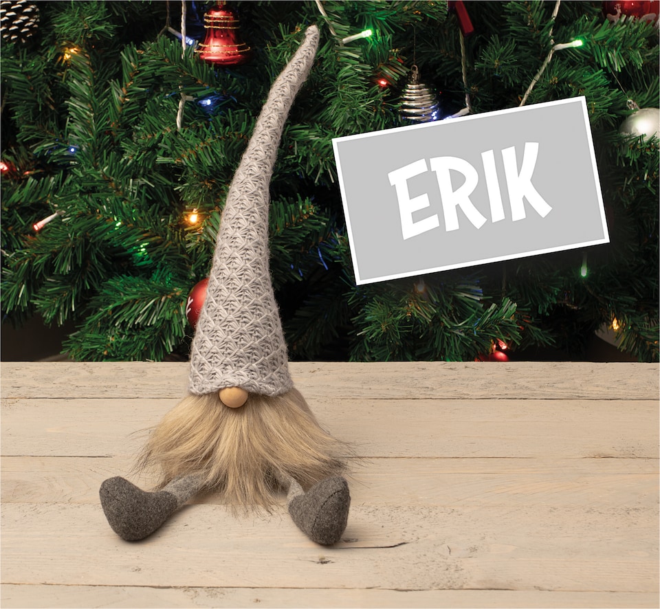 image 1 of St Helens FABRIC SANTA-GONK DECORATION - Grey Hat