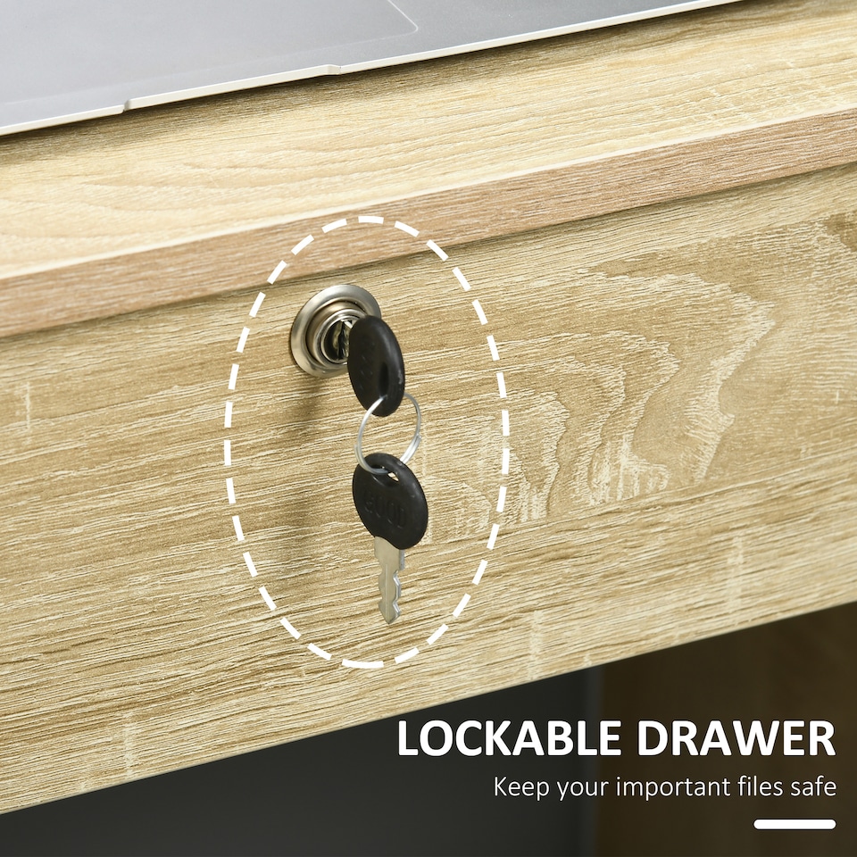 image 1 of HOMCOM Computer Desk, Home Office Desk with Lockable Drawer, Storage Shelf for Study Bedroom, 110 x 50 x 76 cm, Oak