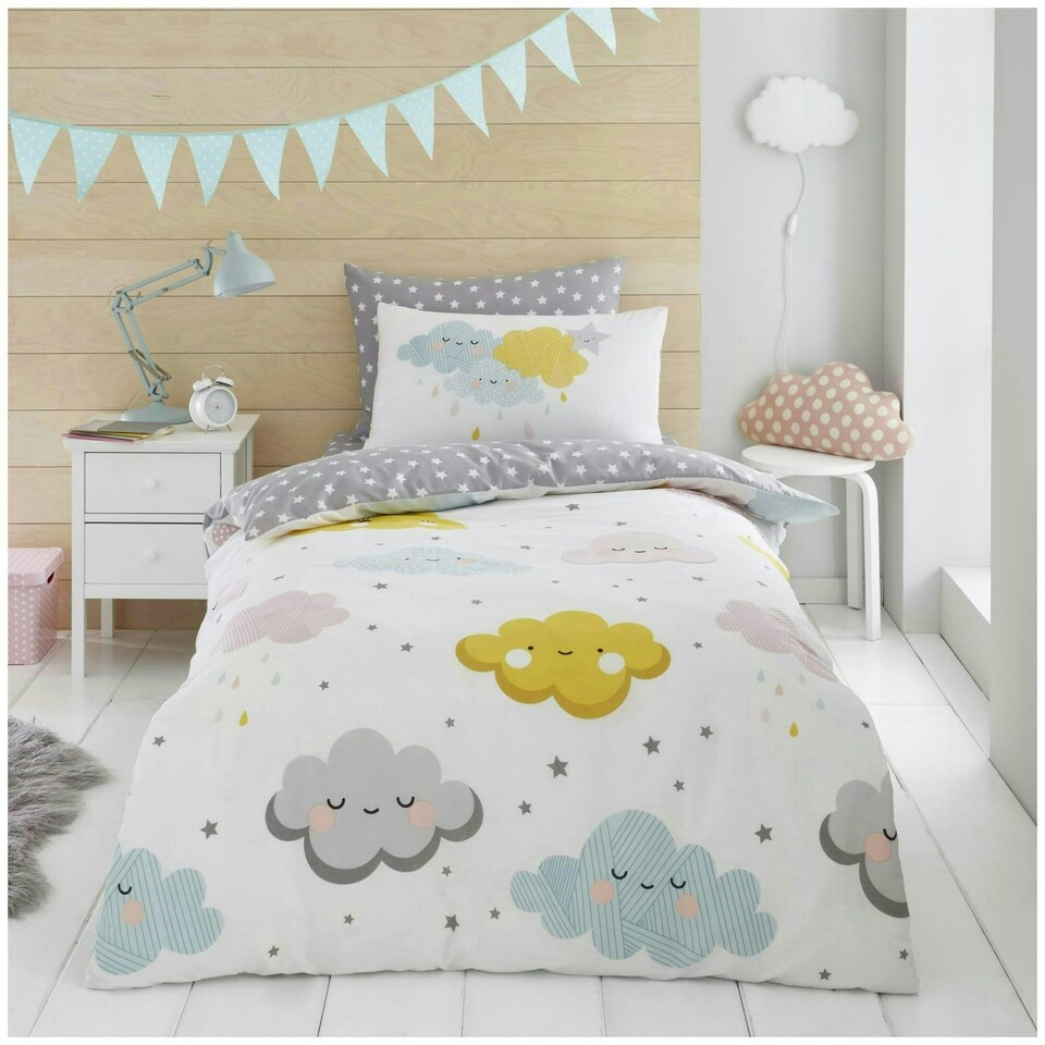 image 1 of VELVETIO Happy Clouds Duvet Cover Set Easy Care Kids Bedding Coverlet Multi | Single