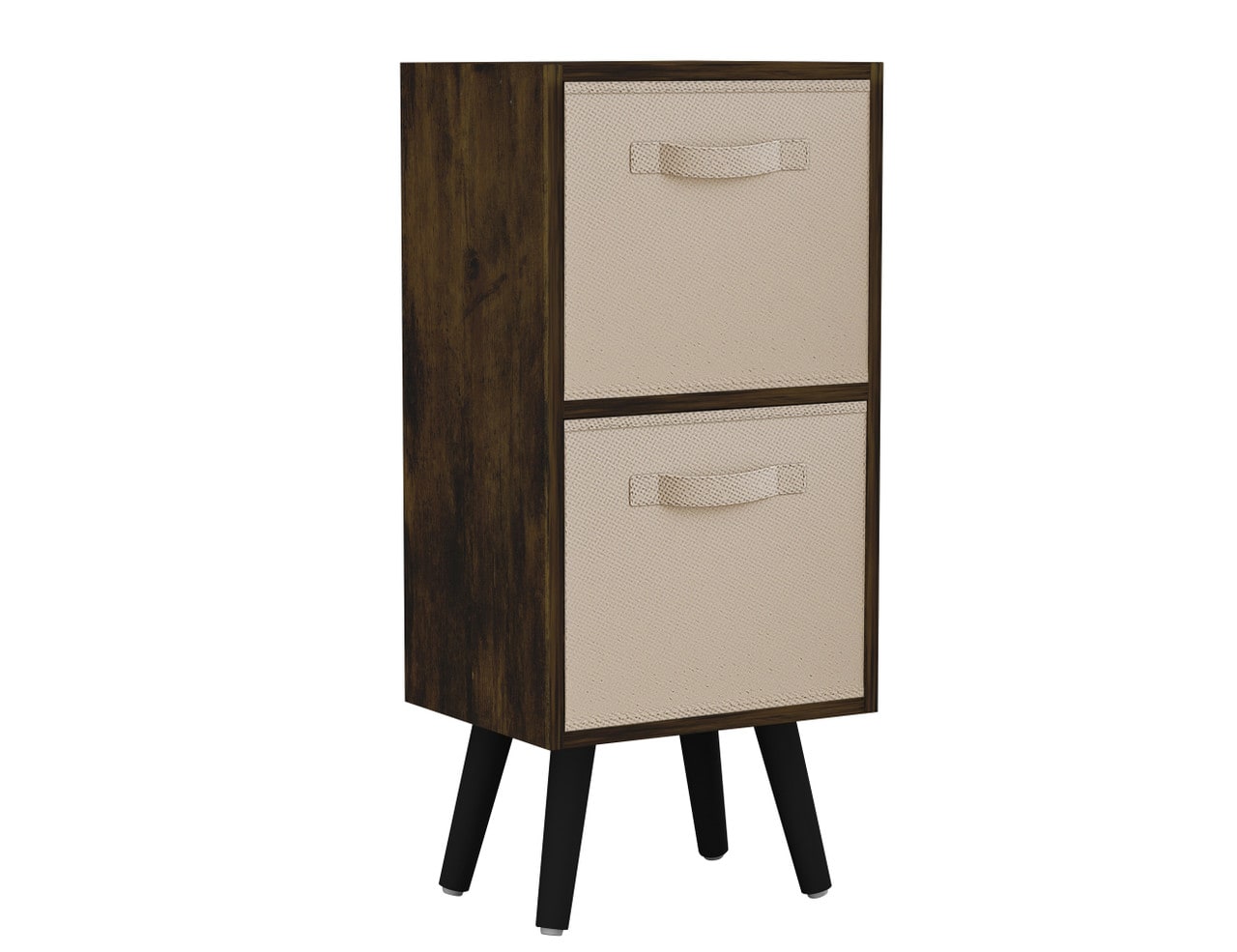 Rustic Brown 2-Tier 2-Drawer Cube Shelving Unit with Scandinavian Legs Cream Beige & Black 1