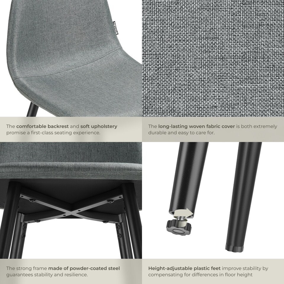 image 1 of Bar Stool Willow with backrest, upholstery and woven cover - Set of 2 Grey | Dark Grey/Black