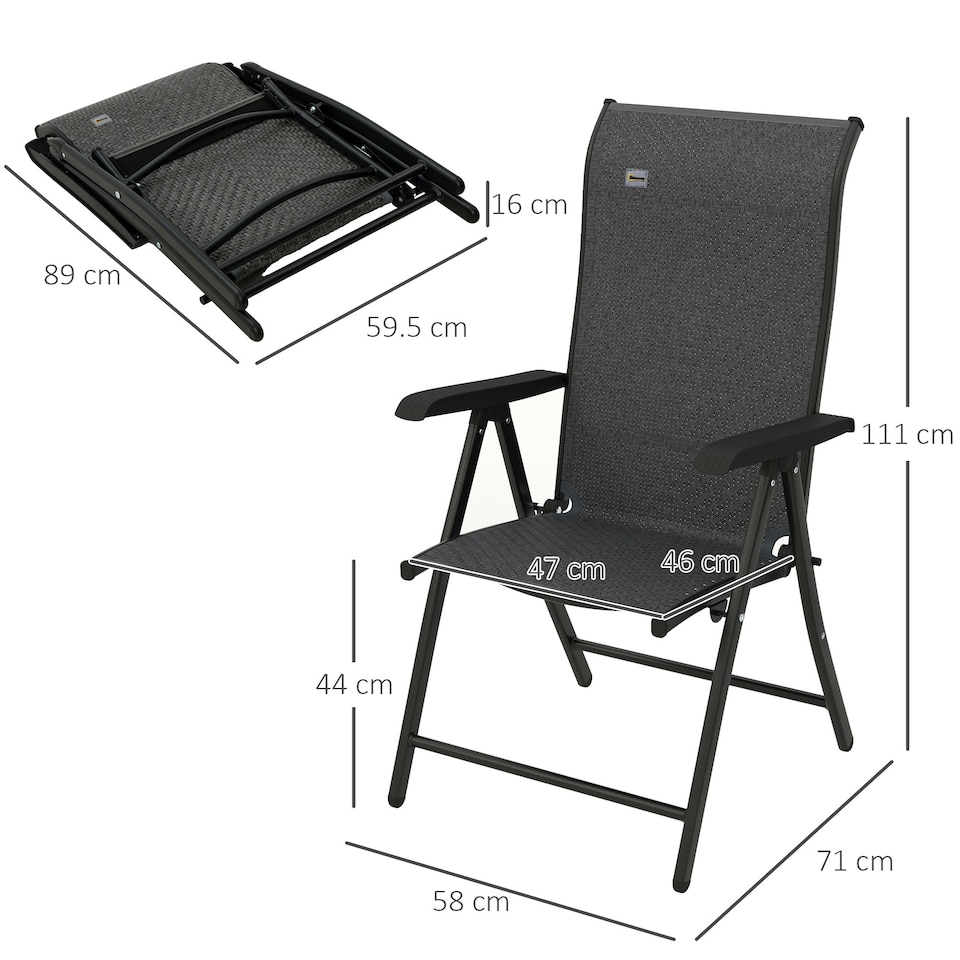 image 1 of Outsunny Set of 2 Outdoor Rattan Folding Chair Set w/ Adjustable Backrest Grey